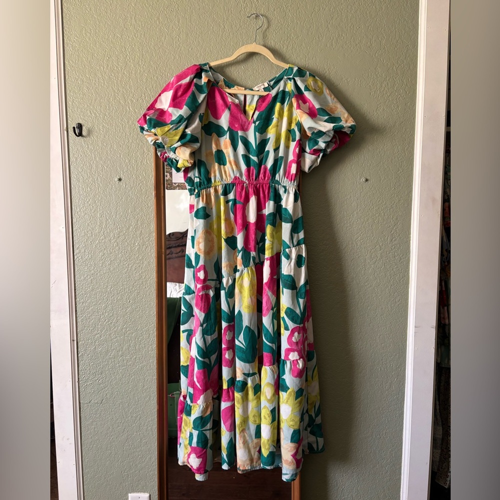 Botanic Garden dress - Pink, Yellow, Green